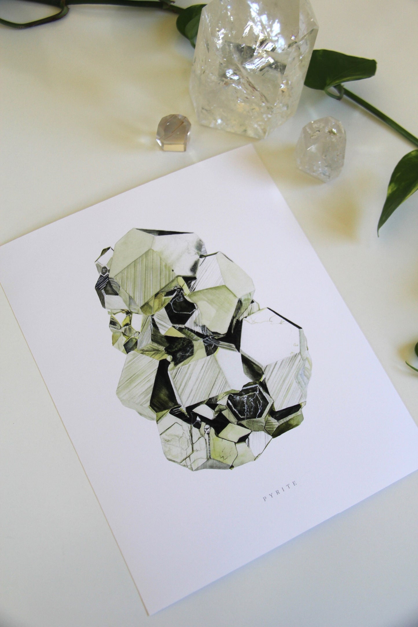 Pyrite Mineral Specimen Watercolor Painting- Crystal Print, Mineral Print, Mineral Art, Peruvian Pyrite