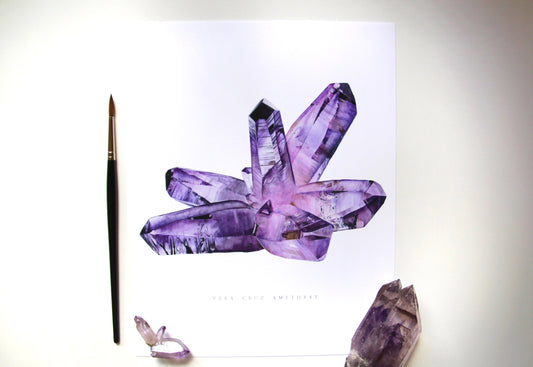 Vera Cruz Amethyst Watercolor Print- Amethyst Giclee Print- Watercolor Crystal Art, Mineral Art, Crystal Print
