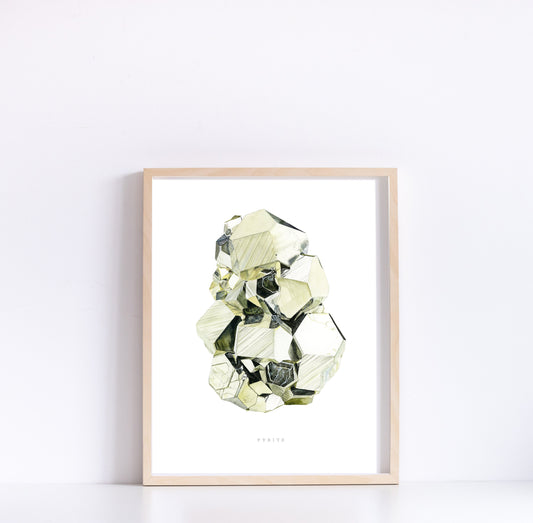 Pyrite Mineral Specimen Watercolor Painting- Crystal Print, Mineral Print, Mineral Art, Peruvian Pyrite