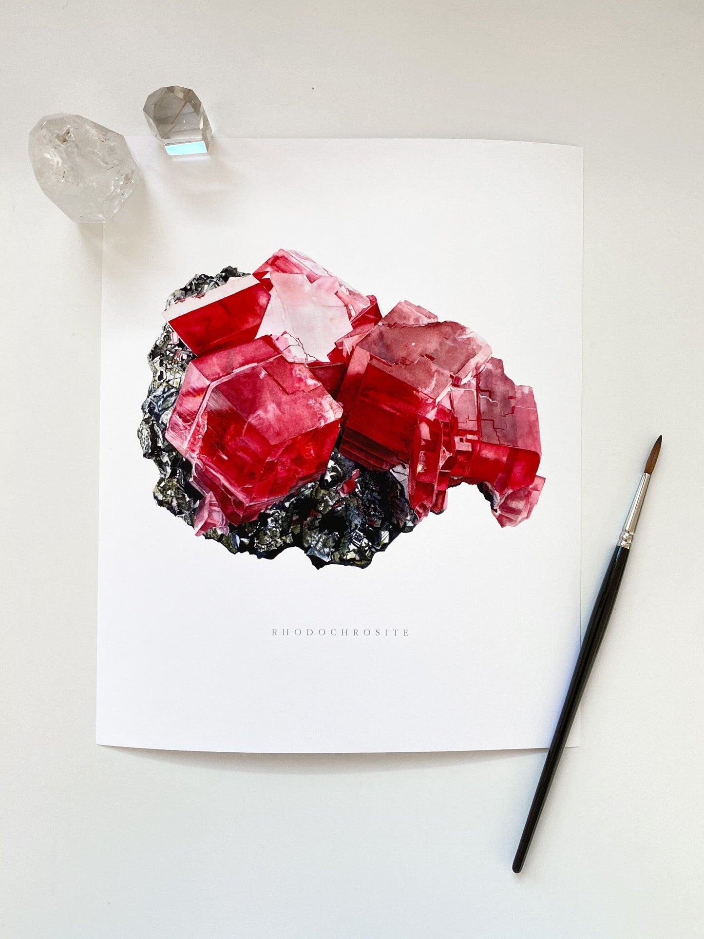 Sweet Home Mine Rhodochrosite Specimen Watercolor Painting- Mineral Painting, Crystal Art, Geology Print, Geology Artwork