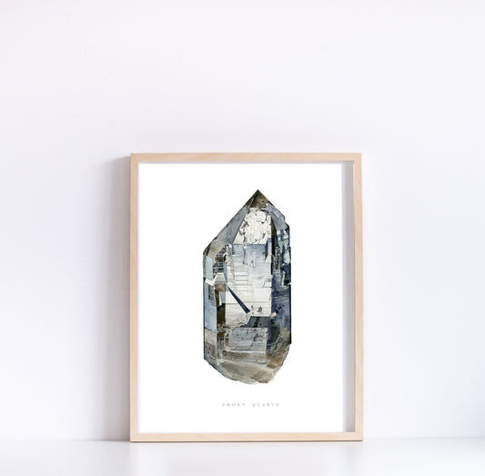 Crystal Print- Watercolor Swiss Smoky Quartz Giclee Print- Watercolor Crystal Art, Crystal Painting, Mineral Art