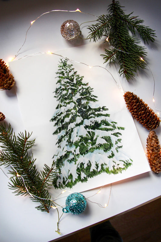 Watercolor Snowy Spruce Tree Print