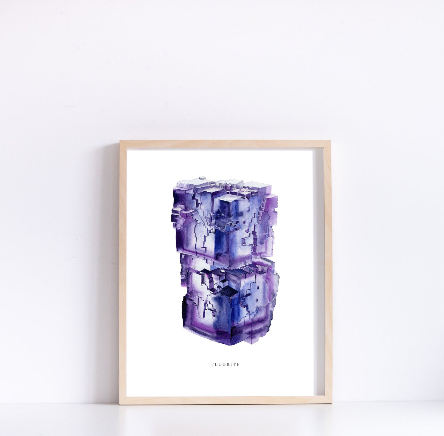 Mineral Art- Watercolor Fluorite Crystal Art Print- Giclée Watercolor Crystal Print, Fluorite Specimen Painting, Crystal Art, Boho Art