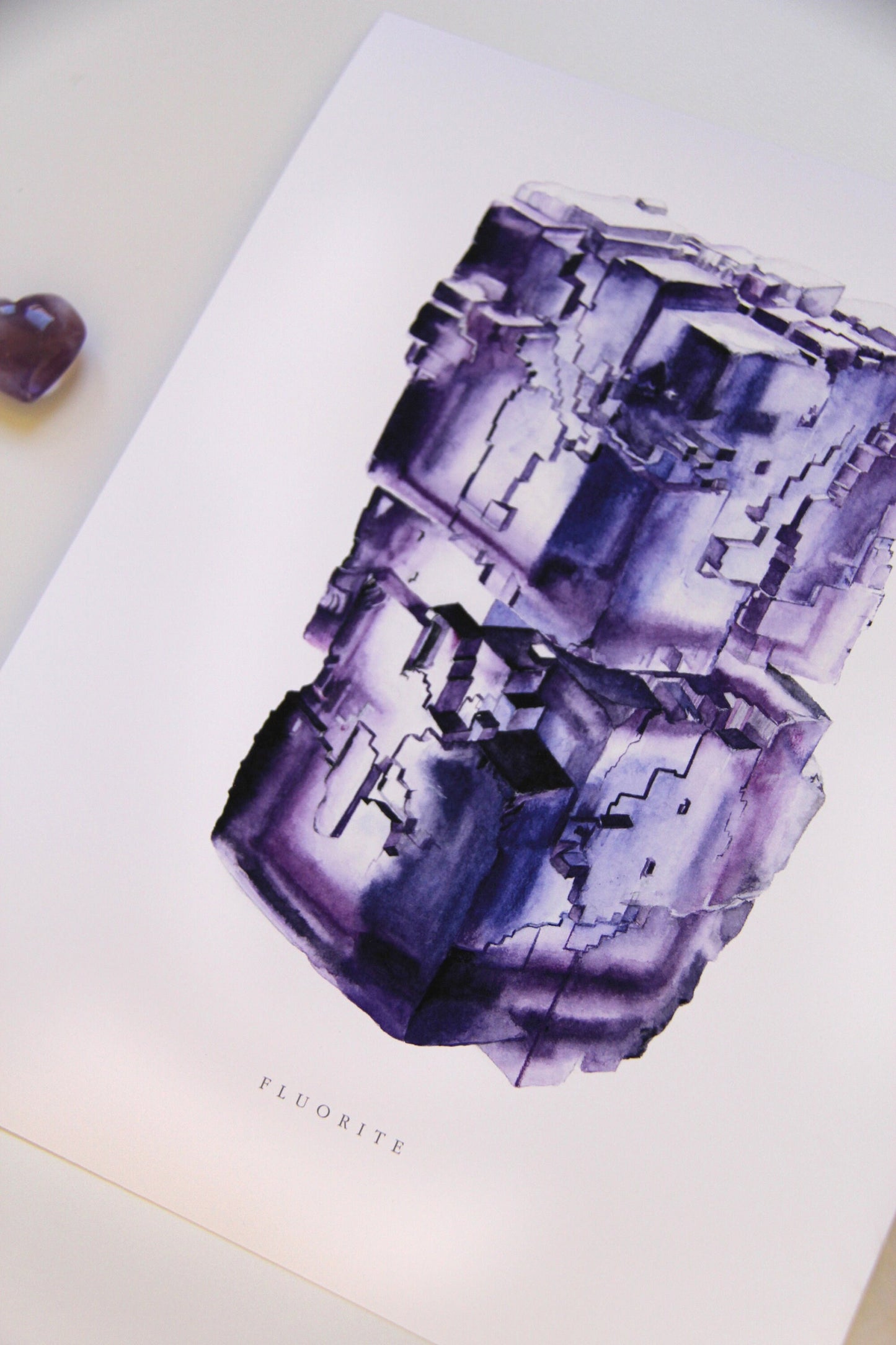 Mineral Art- Watercolor Fluorite Crystal Art Print- Giclée Watercolor Crystal Print, Fluorite Specimen Painting, Crystal Art, Boho Art