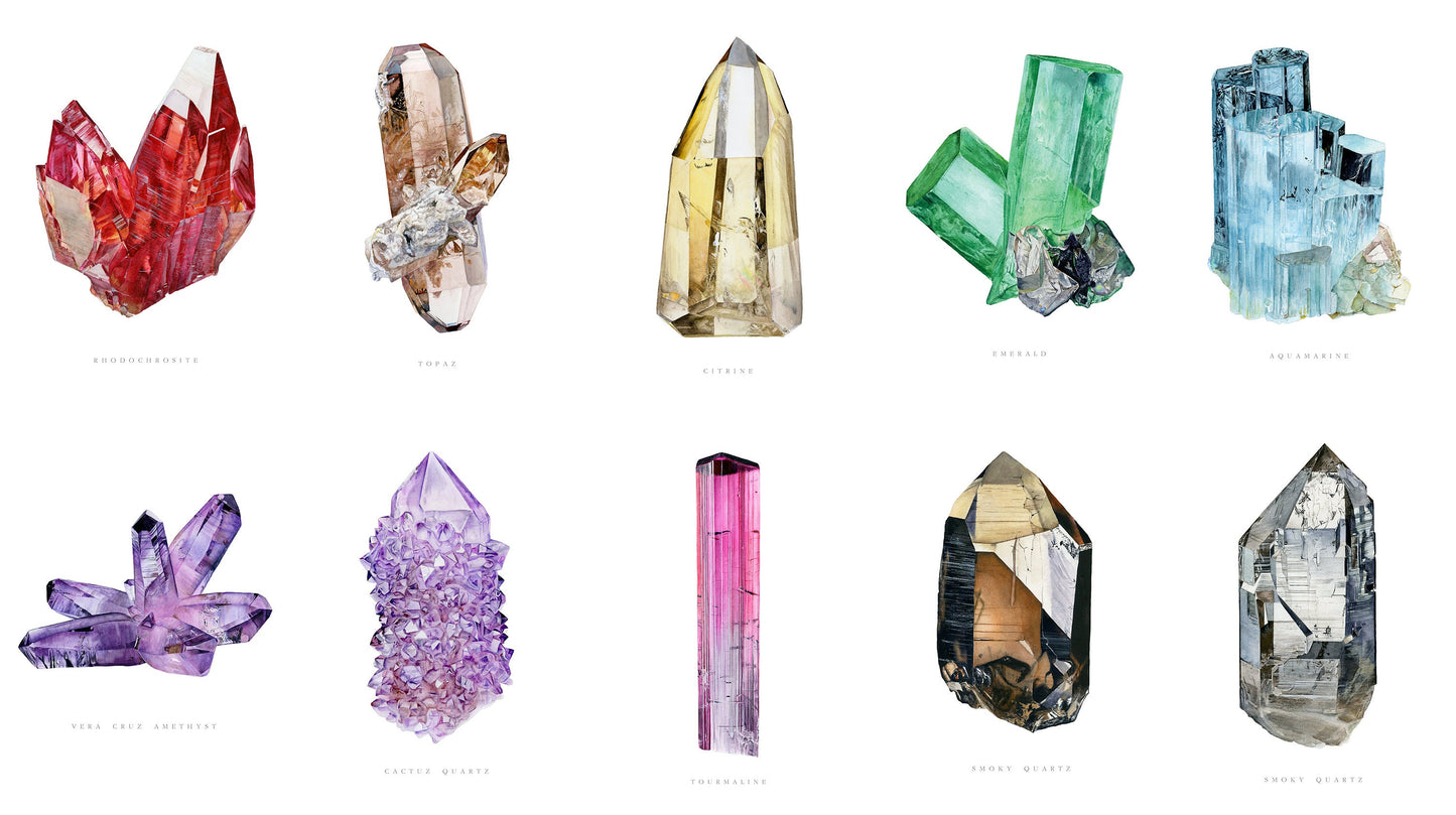 Crystal Card Set- 10 Watercolor Crystal Greeting Cards