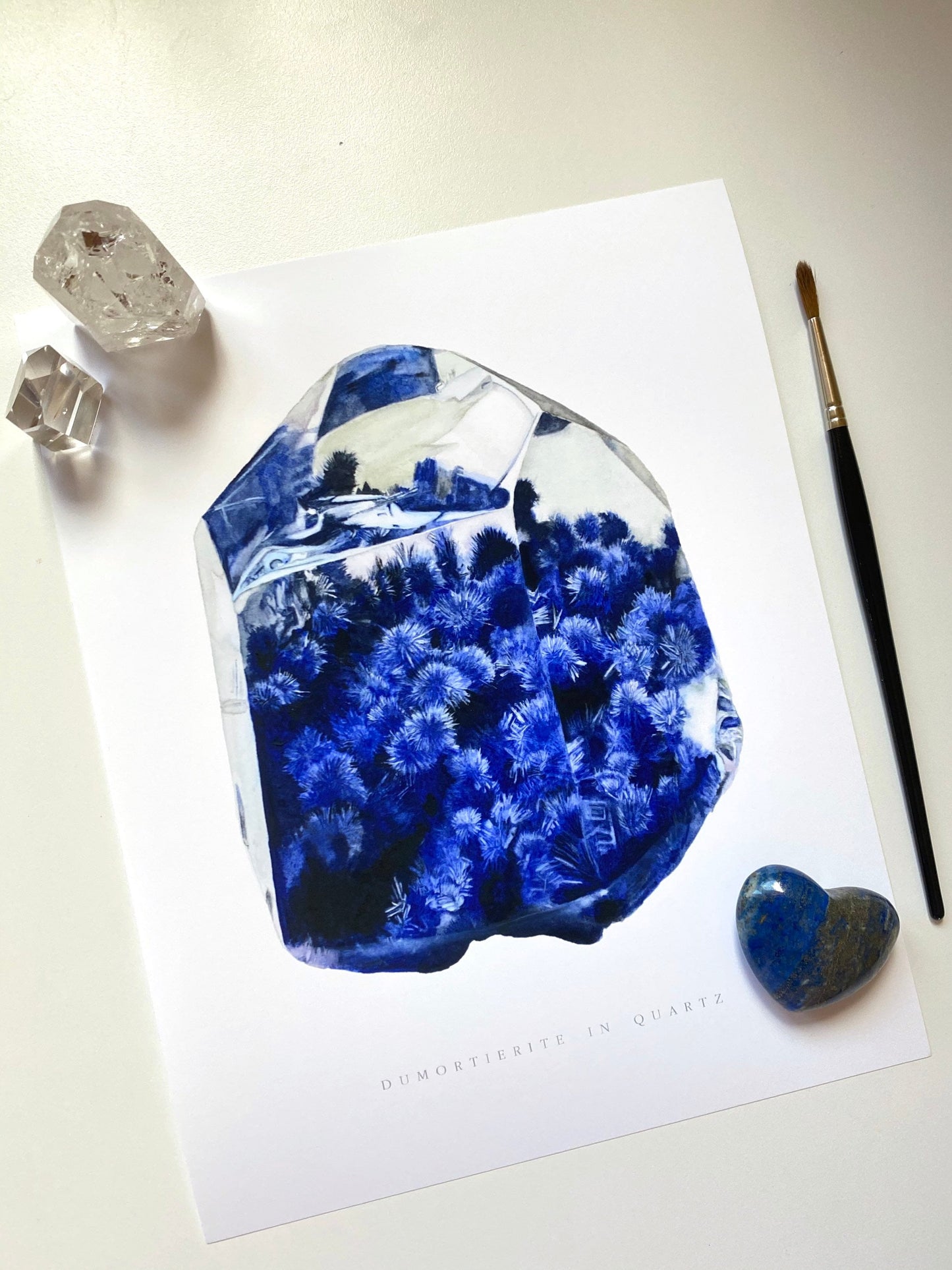 Crystal Print- Watercolor Dumortierite Quartz Giclee Print- Watercolor Crystal Art, Crystal Painting, Mineral Art