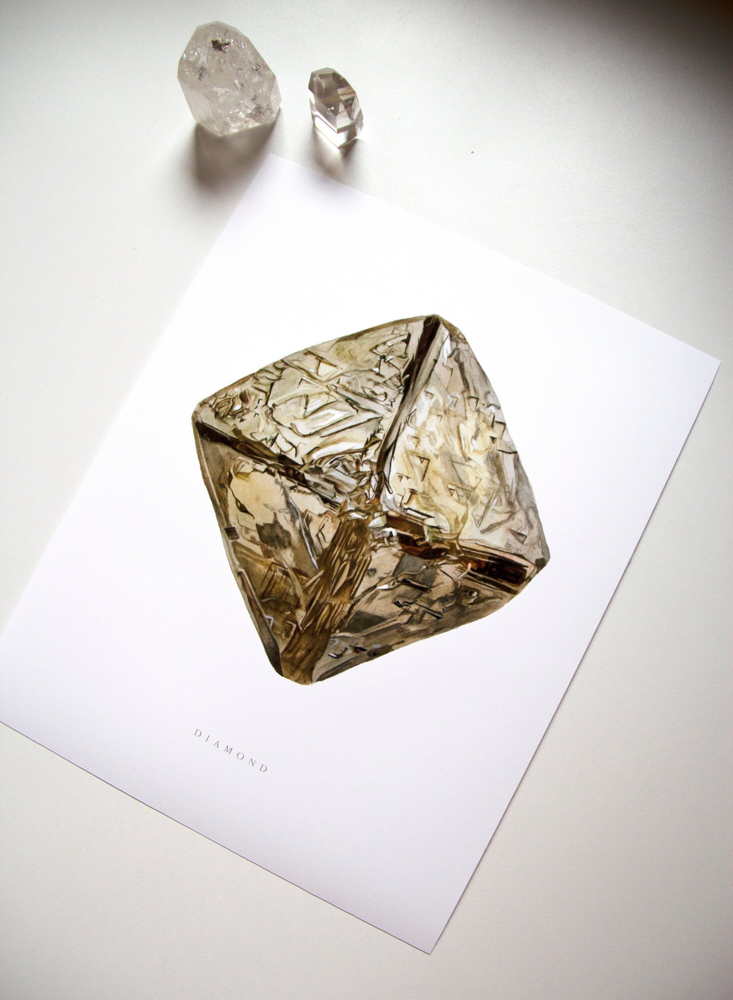 Watercolor Diamond Print- Argyle Diamond, Quartz Crystal Art, Gemstone Art Print