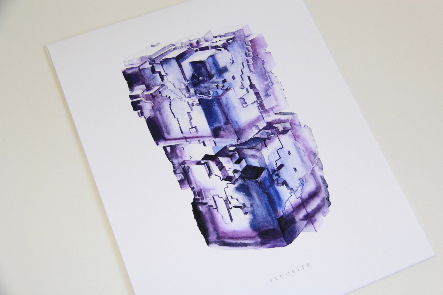 Mineral Art- Watercolor Fluorite Crystal Art Print- Giclée Watercolor Crystal Print, Fluorite Specimen Painting, Crystal Art, Boho Art
