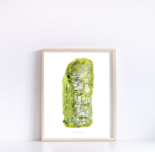 Geology Print- Heliodor Yellow Beryl Watercolor Art Print- Watercolor Giclée Geology Art, Mineral Painting, Gemstone Art, Crystal Print