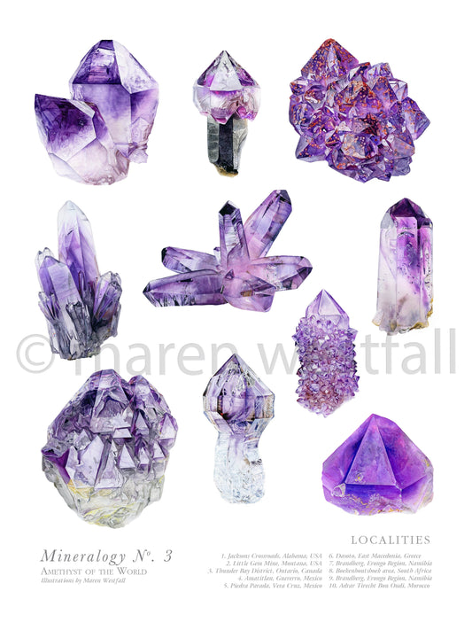 Mineralogy No. 3 Poster- Amethysts of the World