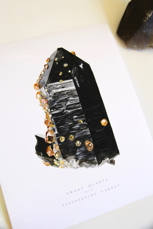 Smoky Quartz with Spessartine Garnet Print
