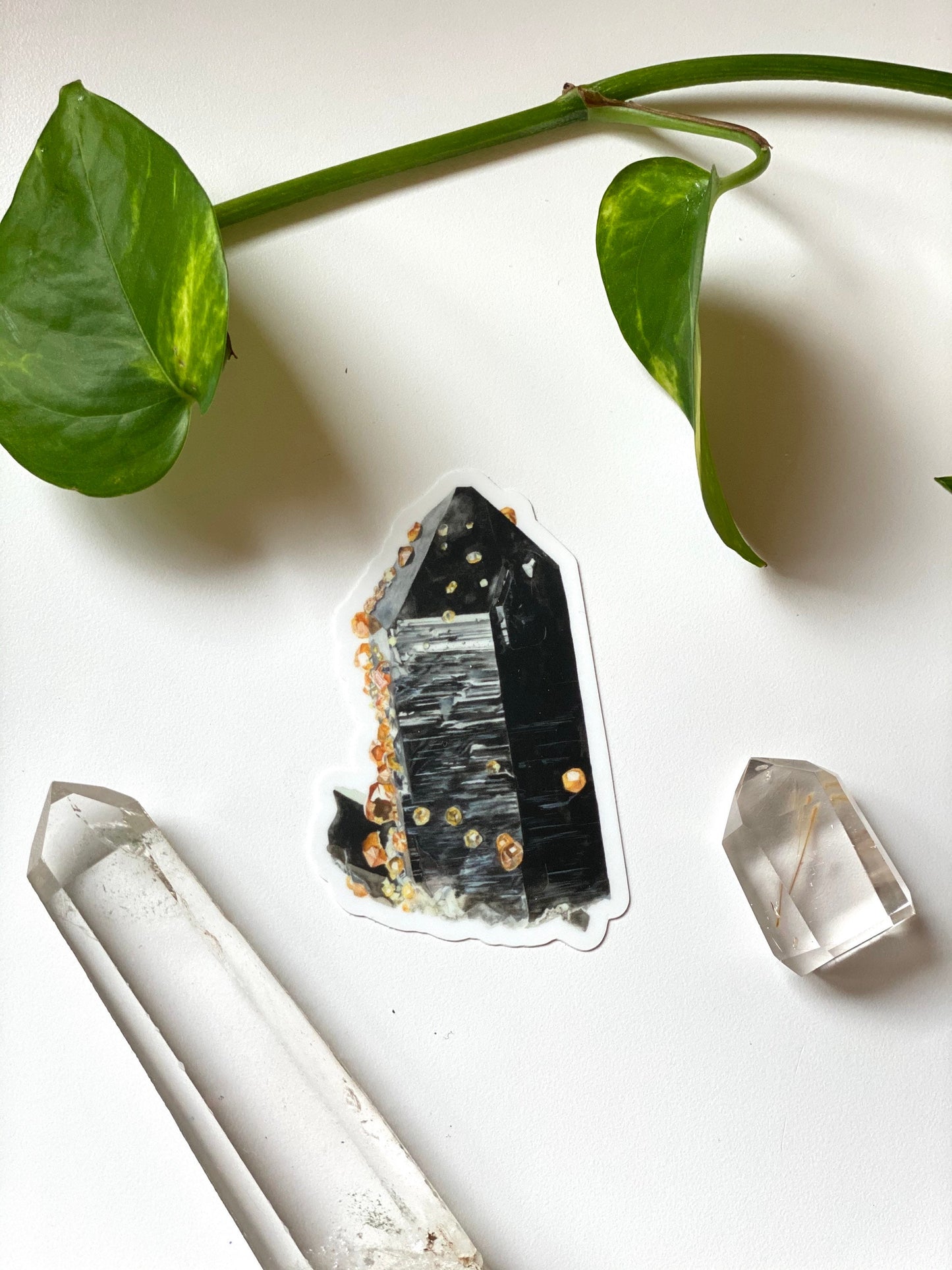 Smoky Quartz with Spessartine Garnet Sticker