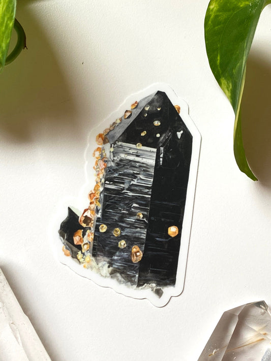 Smoky Quartz with Spessartine Garnet Sticker