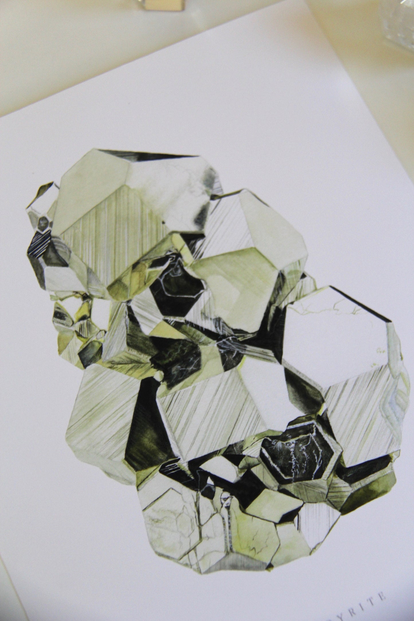 Pyrite Mineral Specimen Watercolor Painting- Crystal Print, Mineral Print, Mineral Art, Peruvian Pyrite