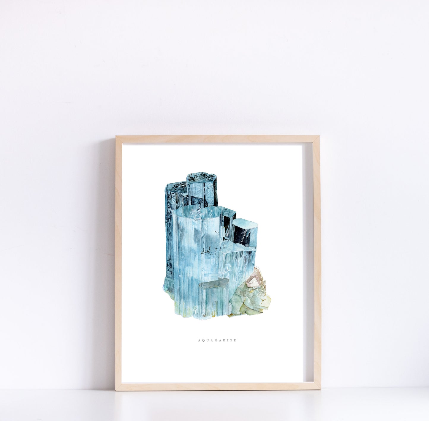 Watercolor Aquamarine Art Print, Crystal Art, Giclée Print, Mineral Art, Crystal Painting