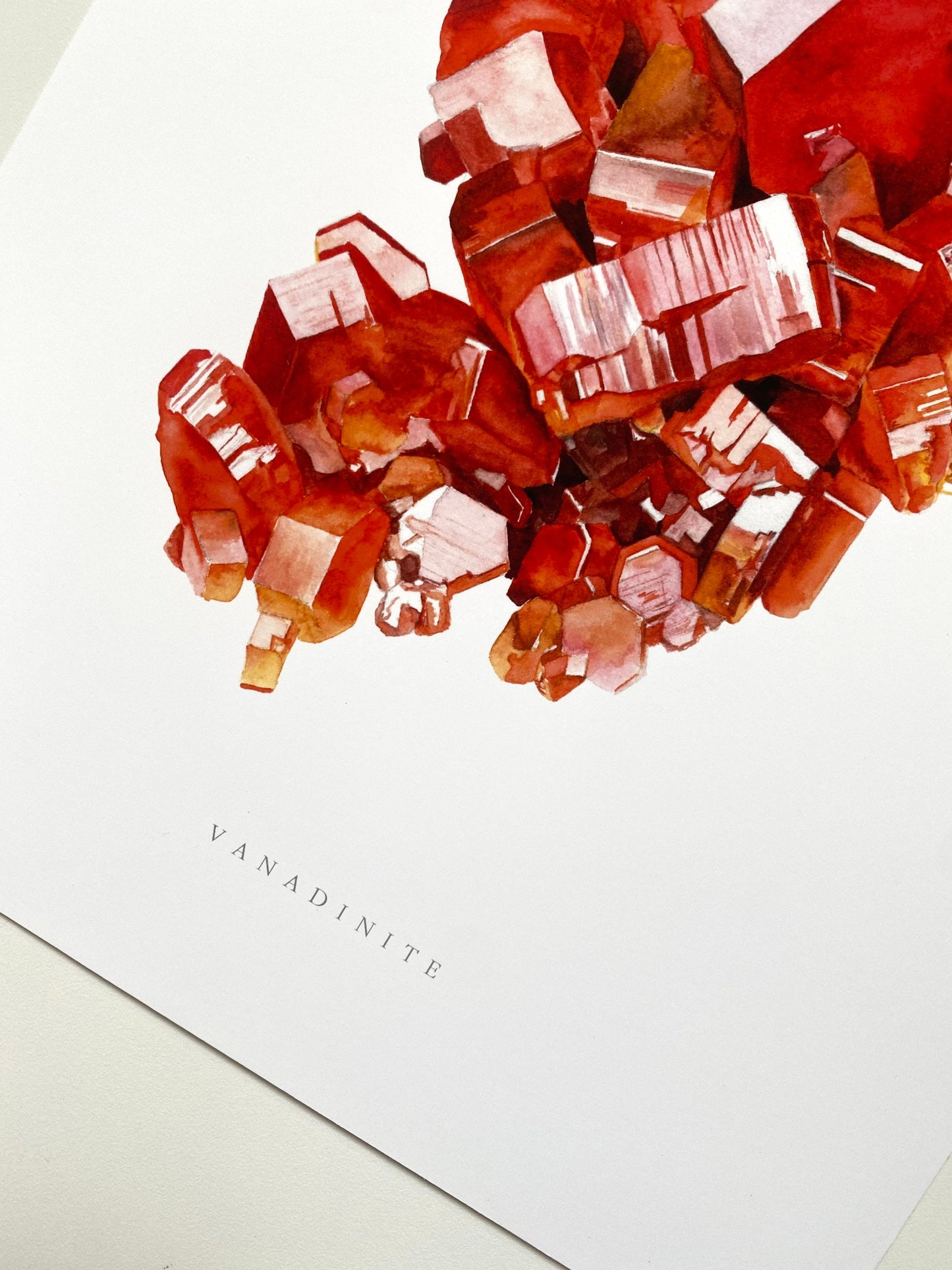 Vanadinite Crystal Print- Vanadinite Specimen Watercolor Print, Geology Art Print, Crystal Print, Gemstone Print