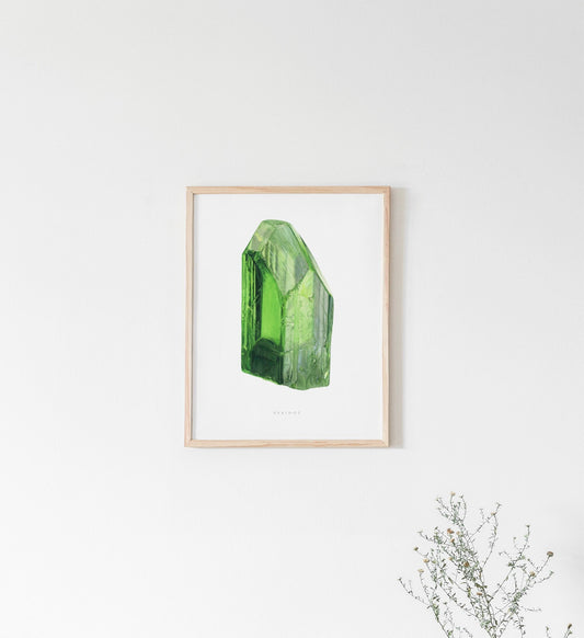 Peridot Crystal Watercolor Print- Geology Art Print, Crystal Print, Gemstone Print, August Birthstone