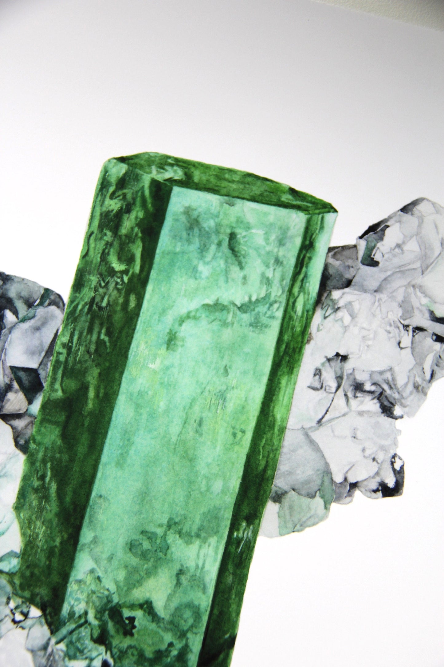 Emerald Crystal Art Print- Watercolor Crystal Wall Art, Boho Wall Art, Gemstone Painting, Mineral Art, Muzo Emerald Mineral Specimen