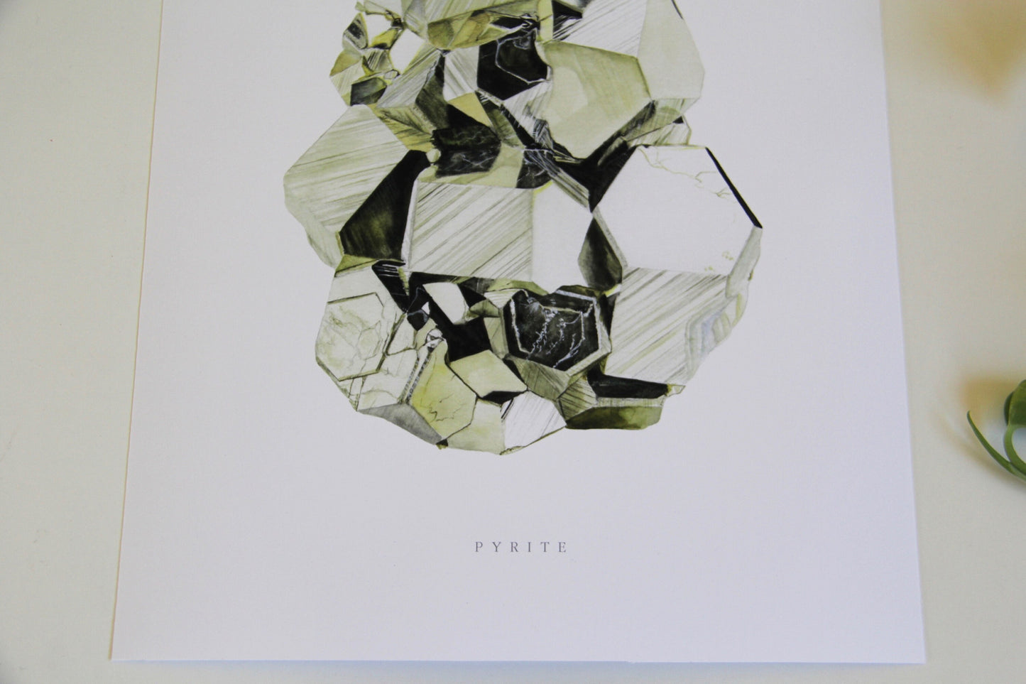 Pyrite Mineral Specimen Watercolor Painting- Crystal Print, Mineral Print, Mineral Art, Peruvian Pyrite