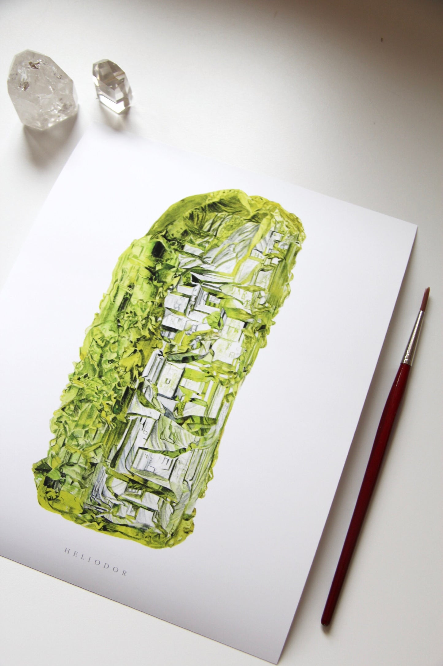 Geology Print- Heliodor Yellow Beryl Watercolor Art Print- Watercolor Giclée Geology Art, Mineral Painting, Gemstone Art, Crystal Print