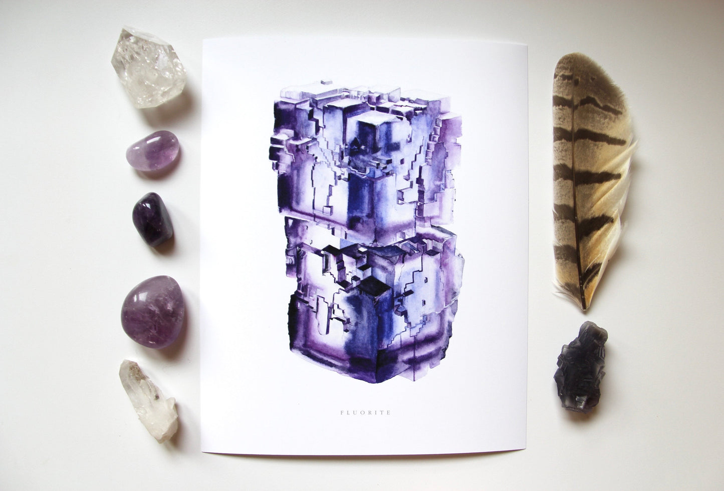 Mineral Art- Watercolor Fluorite Crystal Art Print- Giclée Watercolor Crystal Print, Fluorite Specimen Painting, Crystal Art, Boho Art