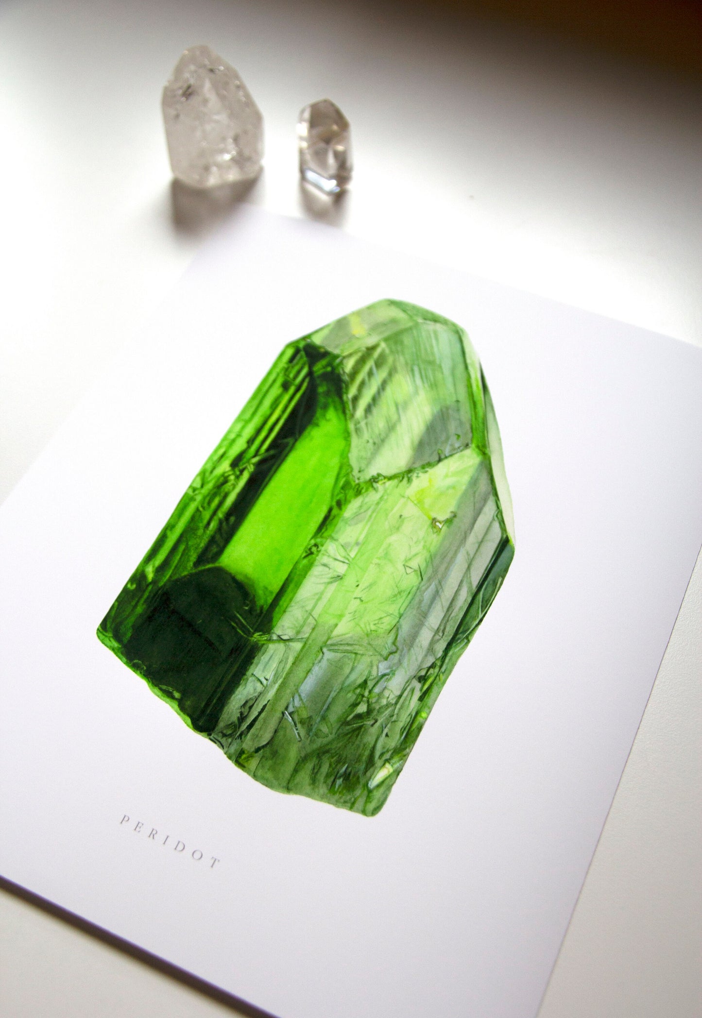 Peridot Crystal Watercolor Print- Geology Art Print, Crystal Print, Gemstone Print, August Birthstone