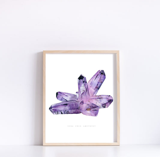 Vera Cruz Amethyst Watercolor Print- Amethyst Giclee Print- Watercolor Crystal Art, Mineral Art, Crystal Print