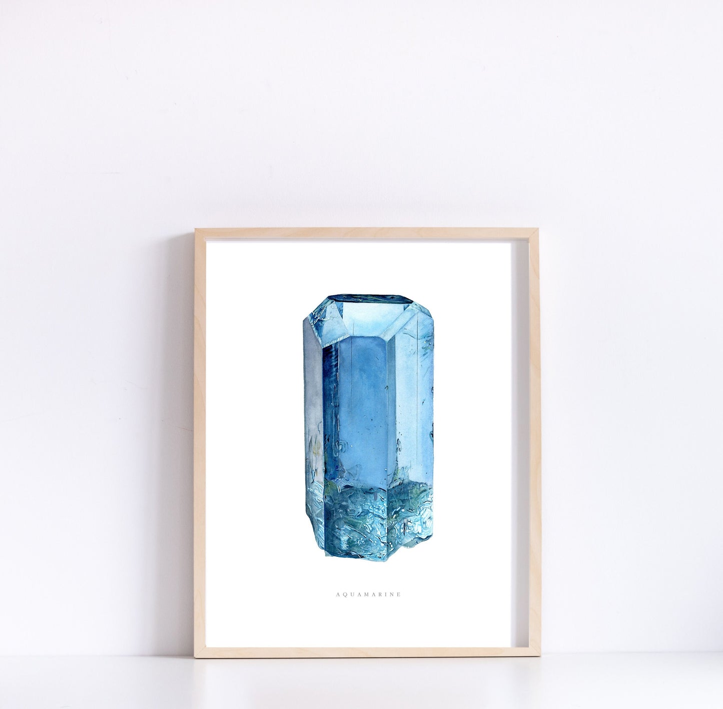 Watercolor Aquamarine Art Print, Crystal Art, Giclée Print, Mineral Art, Crystal Painting, Idaho Aquamarine Specimen