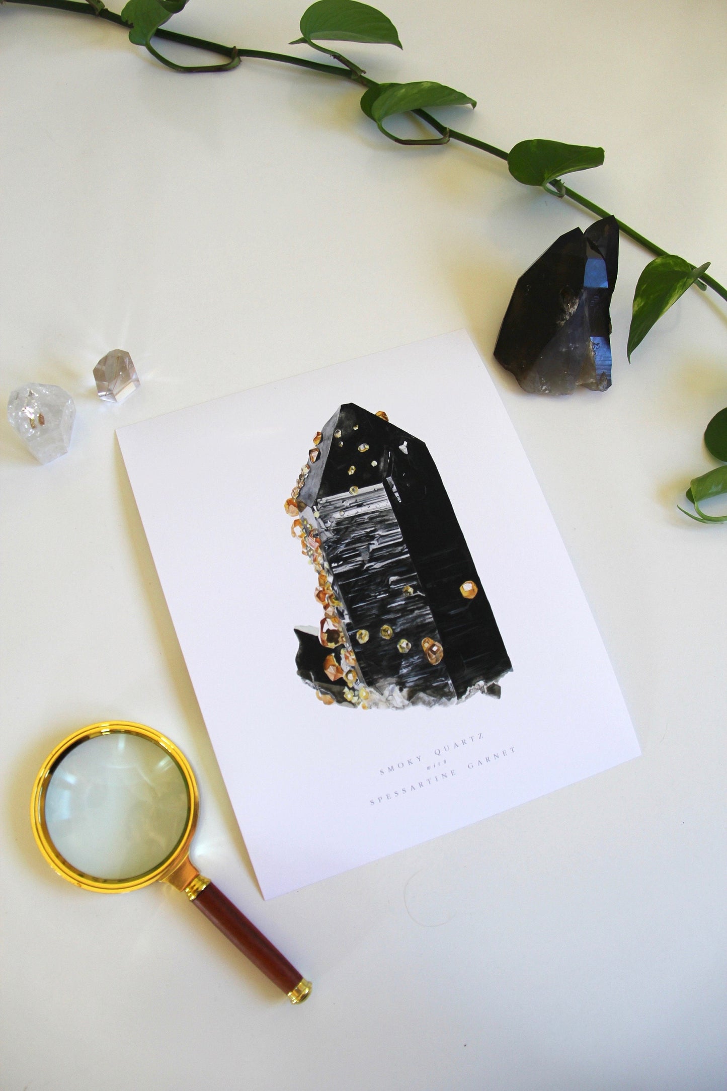 Smoky Quartz with Spessartine Garnet Print