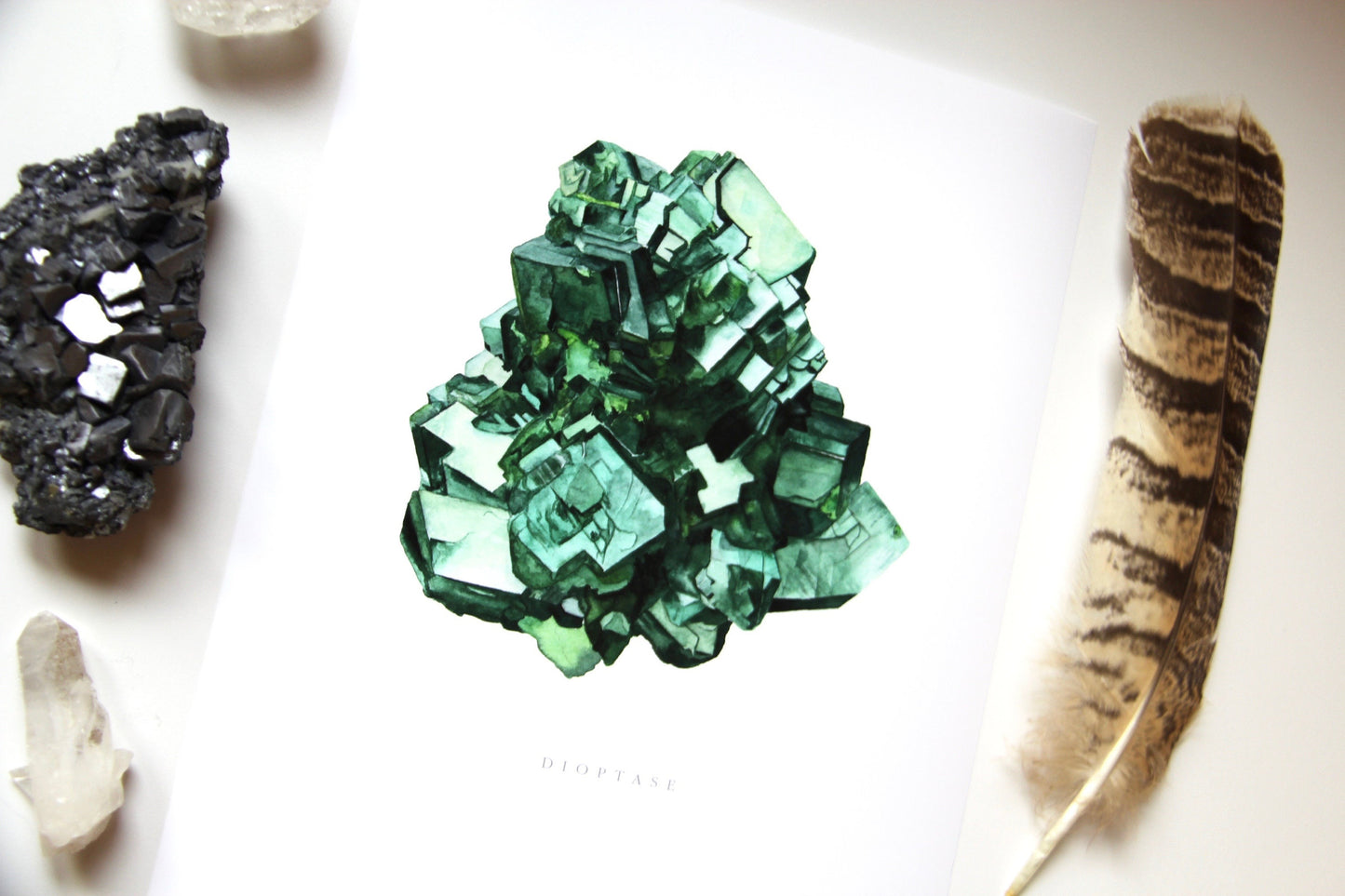 Crystal Print- Watercolor Dioptase Giclee Print- Watercolor Crystal Art, Crystal Painting, Mineral Art
