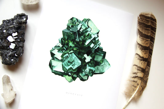 Crystal Print- Watercolor Dioptase Giclee Print- Watercolor Crystal Art, Crystal Painting, Mineral Art