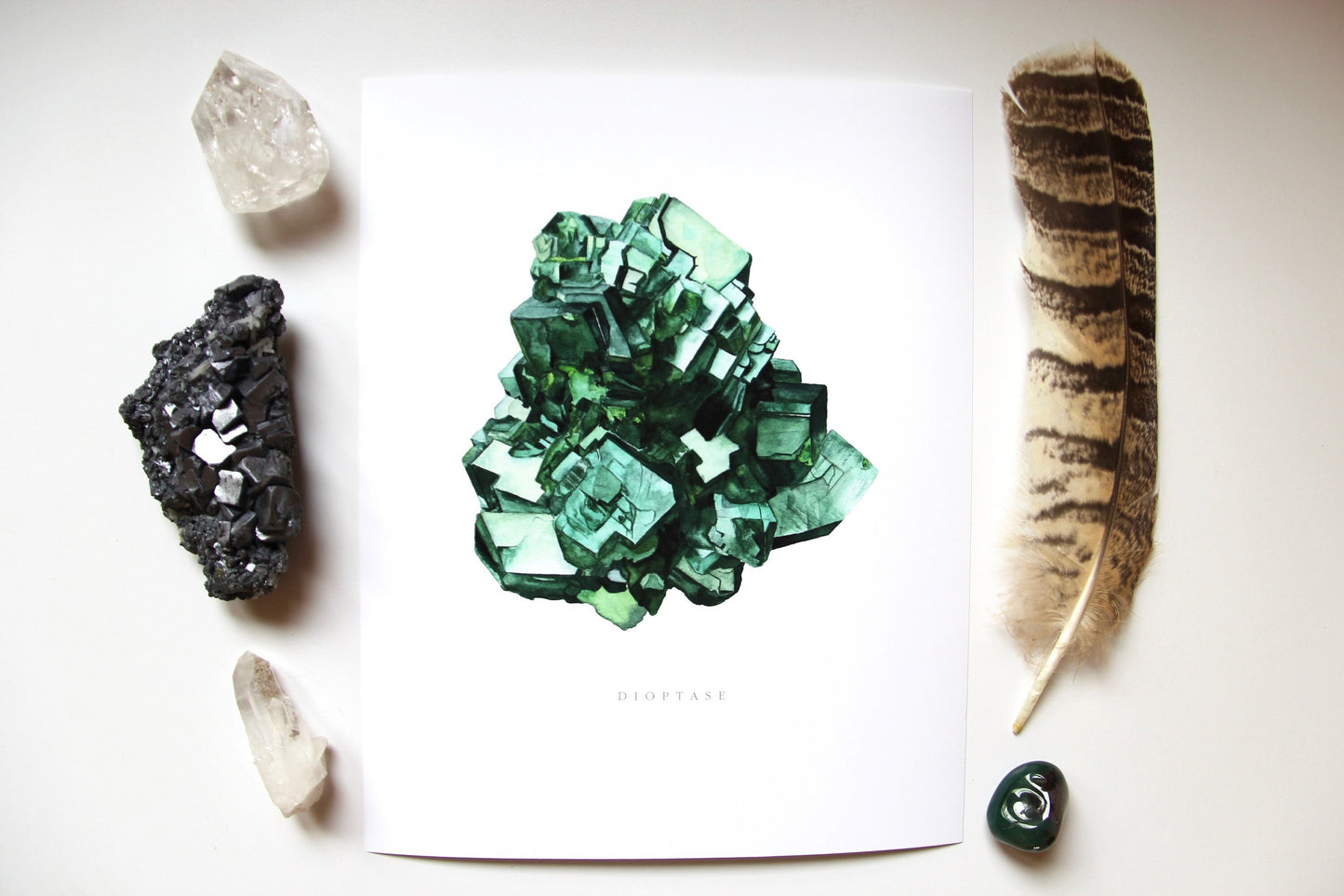 Crystal Print- Watercolor Dioptase Giclee Print- Watercolor Crystal Art, Crystal Painting, Mineral Art