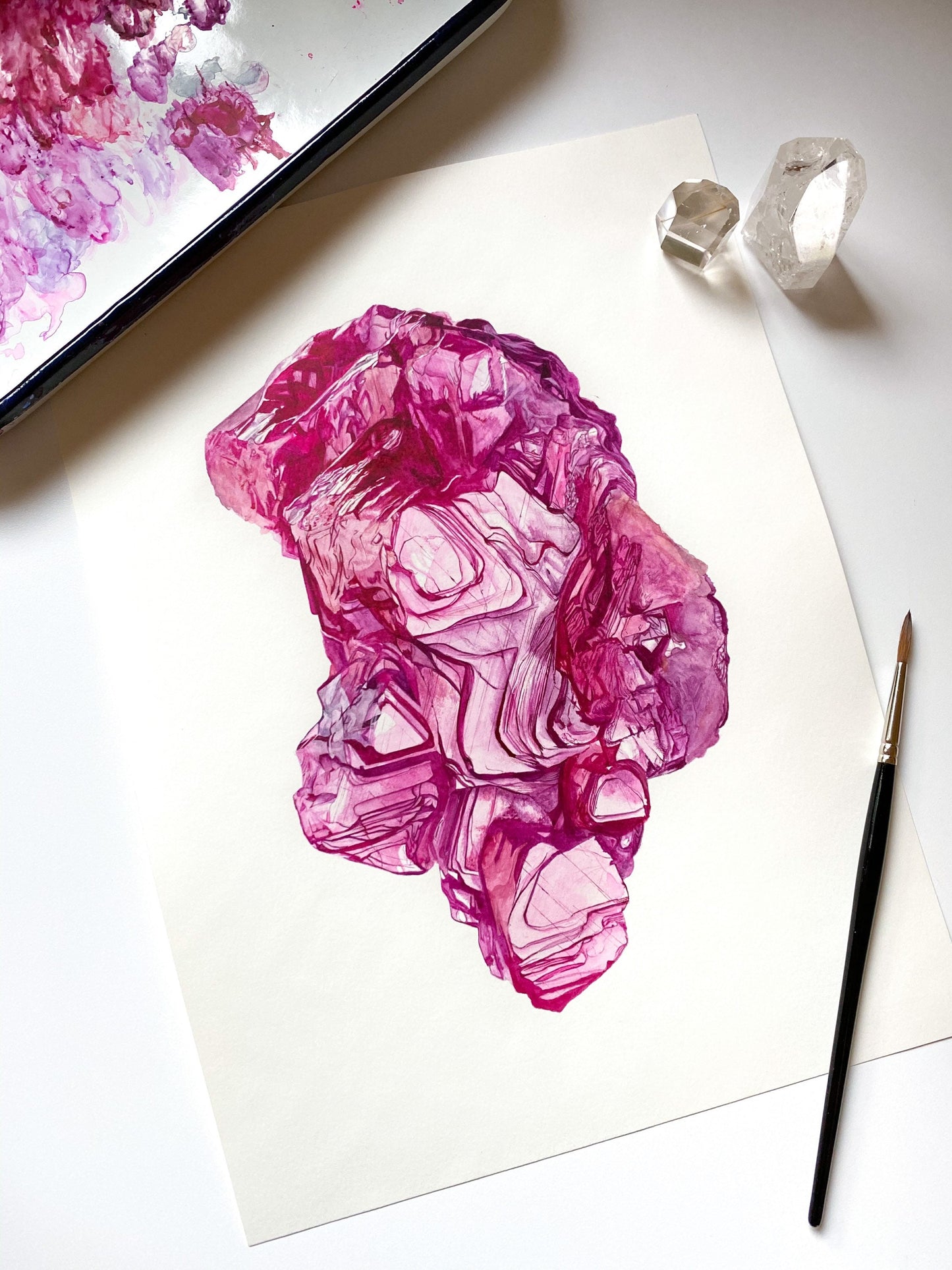 Ruby Watercolor Print- Watercolor Crystal Wall Art, Crystal Print, Quartz Crystal Art, Gemstone Art Print