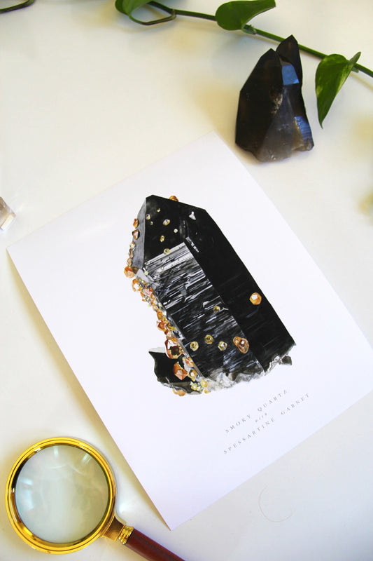 Smoky Quartz with Spessartine Garnet Print