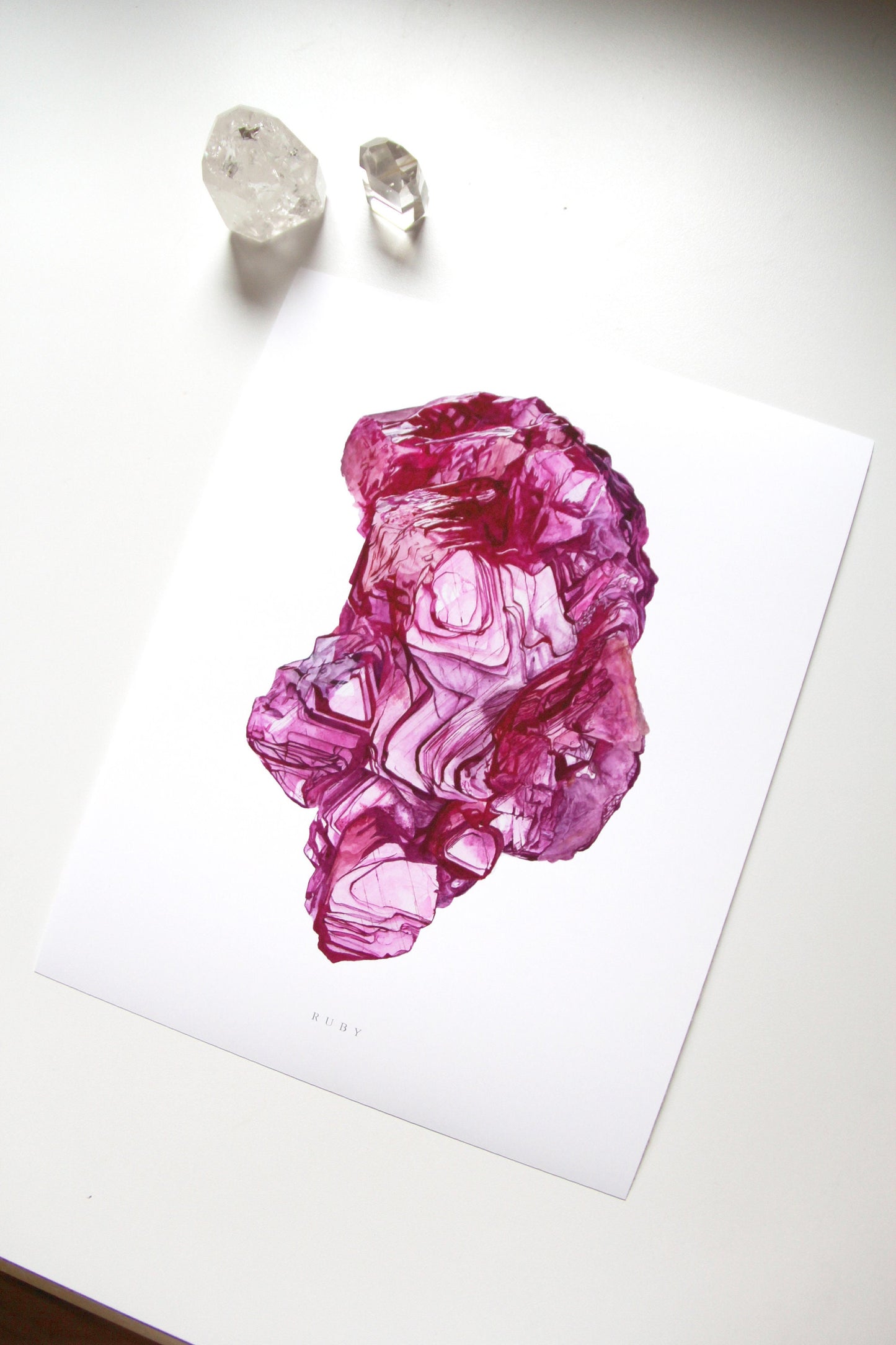Ruby Watercolor Print- Watercolor Crystal Wall Art, Crystal Print, Quartz Crystal Art, Gemstone Art Print