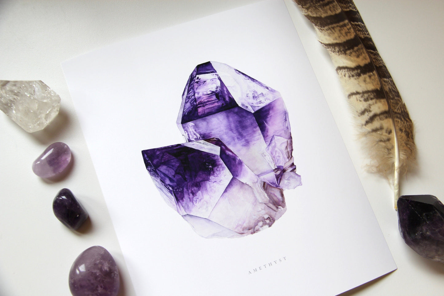 Crystal Art- Watercolor Amethyst Crystal Print 8"x10" - Watercolor Crystal Art- Crystal Painting- Mineral Art