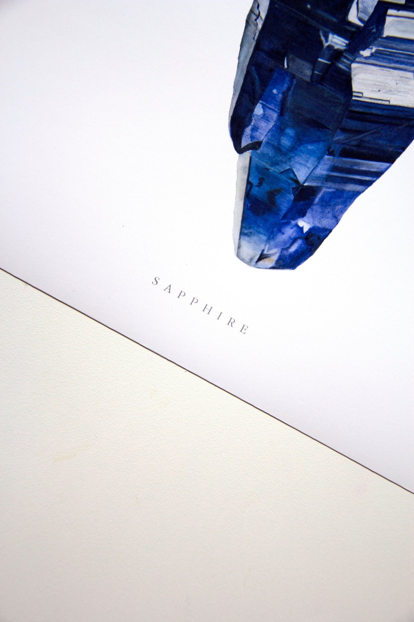 Sapphire Watercolor Painting- Giclee Print of a Natural Sapphire Crystal from Sri Lanka