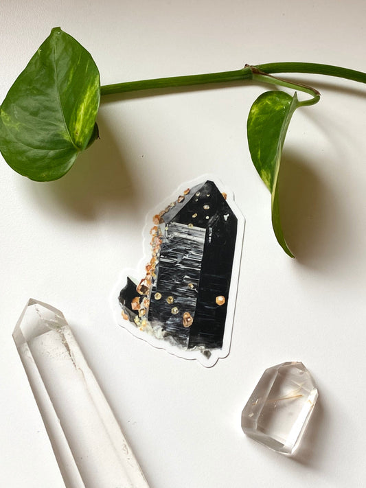 Smoky Quartz with Spessartine Garnet Sticker