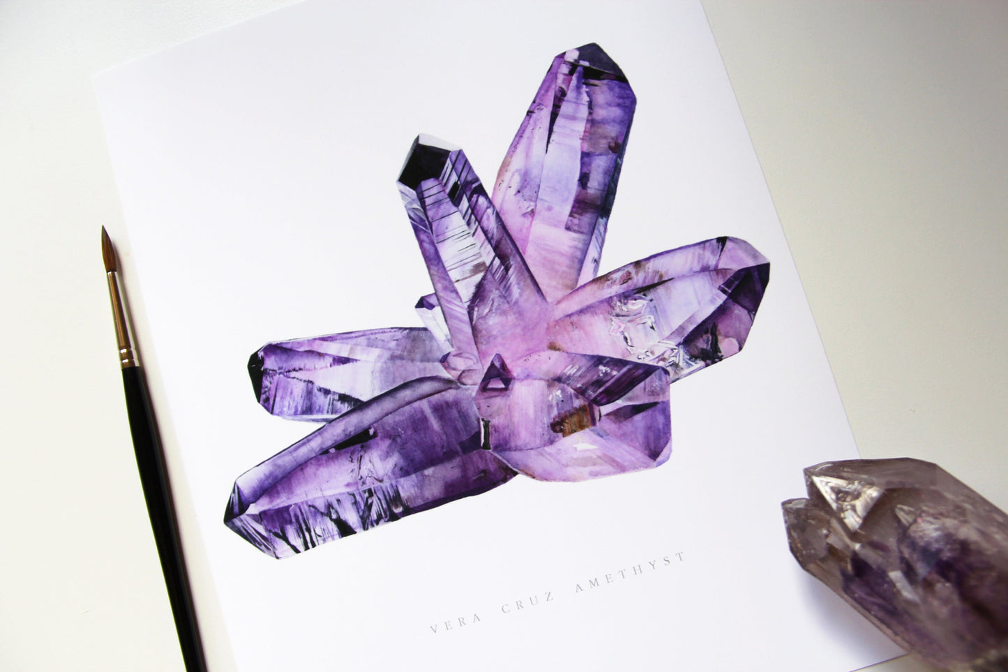 Vera Cruz Amethyst Watercolor Print- Amethyst Giclee Print- Watercolor Crystal Art, Mineral Art, Crystal Print