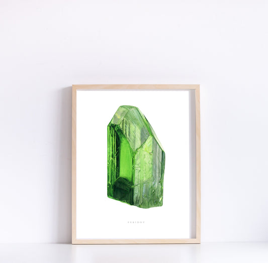 Peridot Crystal Watercolor Print- Geology Art Print, Crystal Print, Gemstone Print, August Birthstone