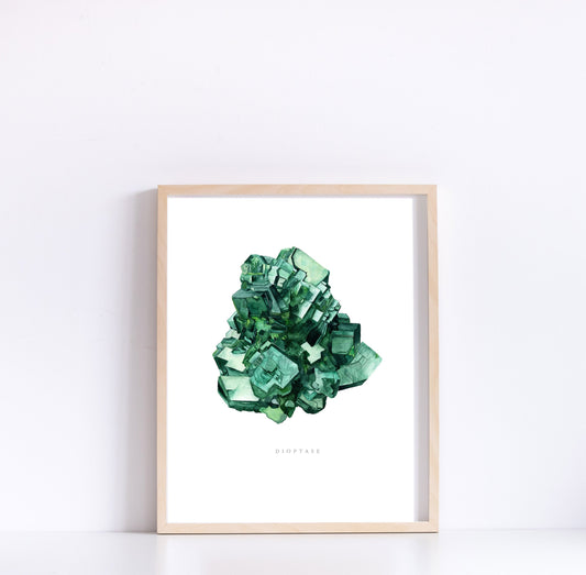 Crystal Print- Watercolor Dioptase Giclee Print- Watercolor Crystal Art, Crystal Painting, Mineral Art