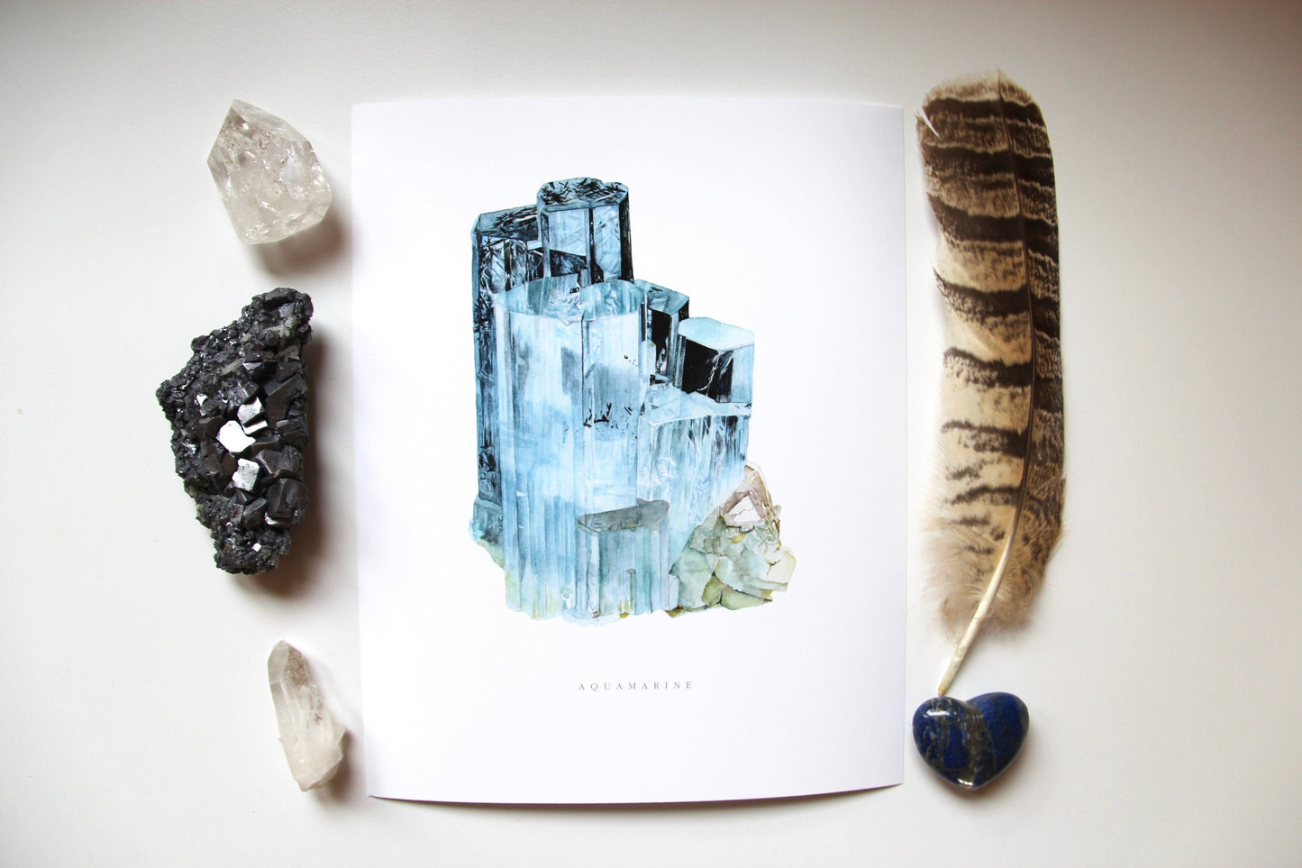 Watercolor Aquamarine Art Print, Crystal Art, Giclée Print, Mineral Art, Crystal Painting