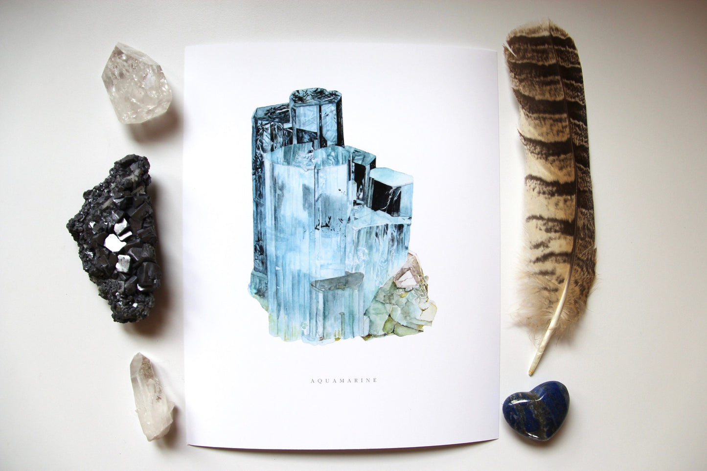 Watercolor Aquamarine Art Print, Crystal Art, Giclée Print, Mineral Art, Crystal Painting