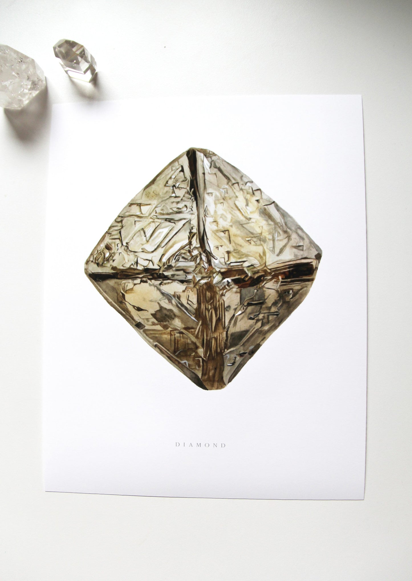 Watercolor Diamond Print- Argyle Diamond, Quartz Crystal Art, Gemstone Art Print