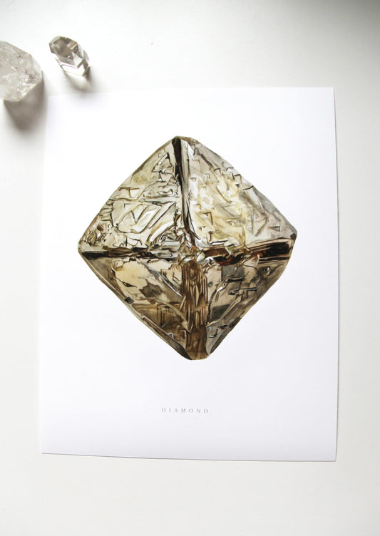 Watercolor Diamond Print- Argyle Diamond, Quartz Crystal Art, Gemstone Art Print