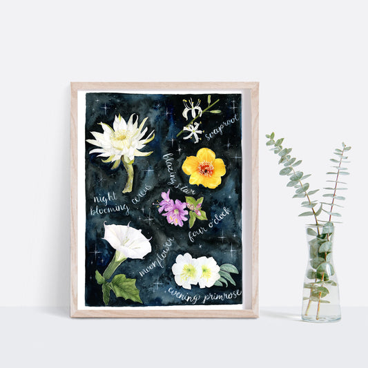 Night Blooming Flowers Watercolor Art Print
