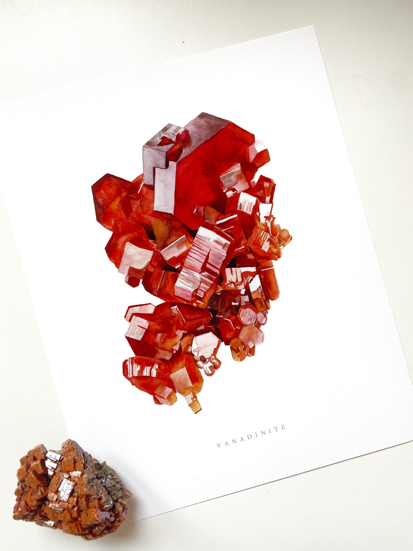 Vanadinite Crystal Print- Vanadinite Specimen Watercolor Print, Geology Art Print, Crystal Print, Gemstone Print