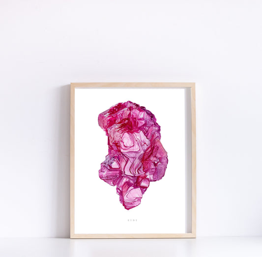 Ruby Watercolor Print- Watercolor Crystal Wall Art, Crystal Print, Quartz Crystal Art, Gemstone Art Print