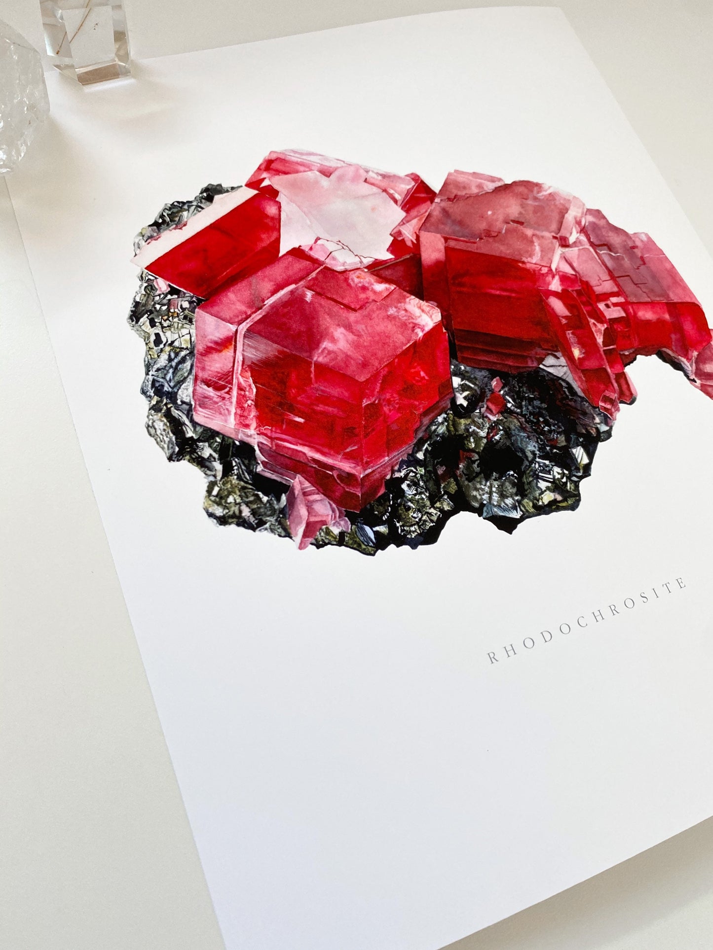 Sweet Home Mine Rhodochrosite Specimen Watercolor Painting- Mineral Painting, Crystal Art, Geology Print, Geology Artwork