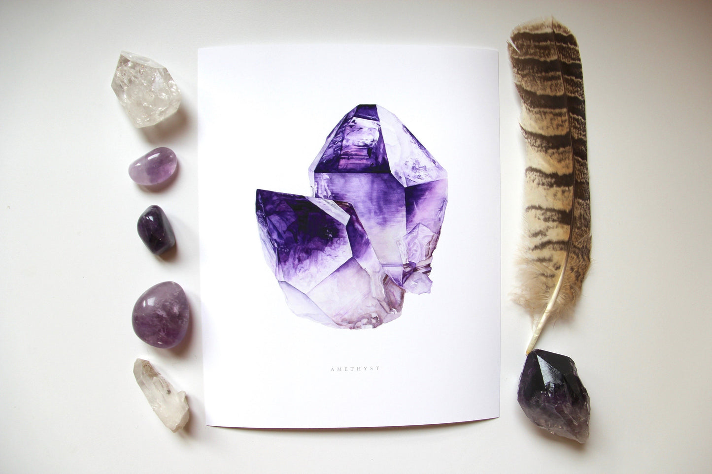 Crystal Art- Watercolor Amethyst Crystal Print 8"x10" - Watercolor Crystal Art- Crystal Painting- Mineral Art